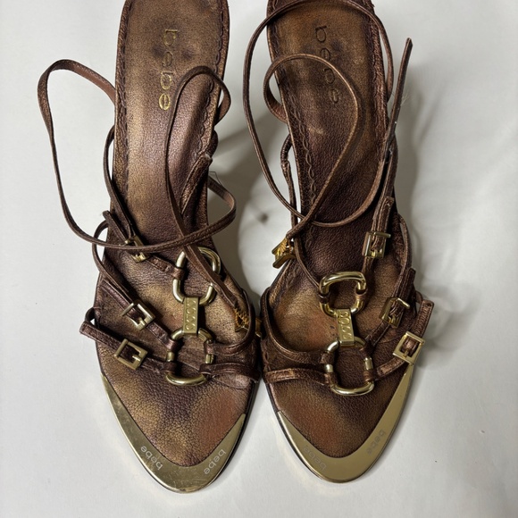 Vintage Bebe Brown Leather Gold Heels - Picture 8 of 8